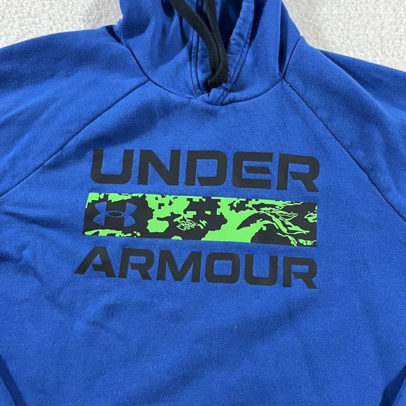 Under Armour Hoodie Rival Mens Medium Royal Blue Green Camo Logo Pullover - Picture 4 of 9